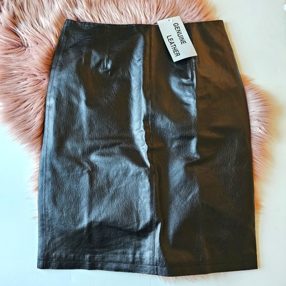 NWT Chadwicks of Boston Genuine Leather Black Pencil Skirt Women’s Size 10T - Picture 10 of 13